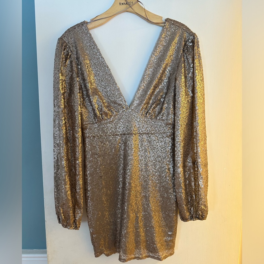NWT Altar’d State Gold Sequin Long Sleeve Short Dress